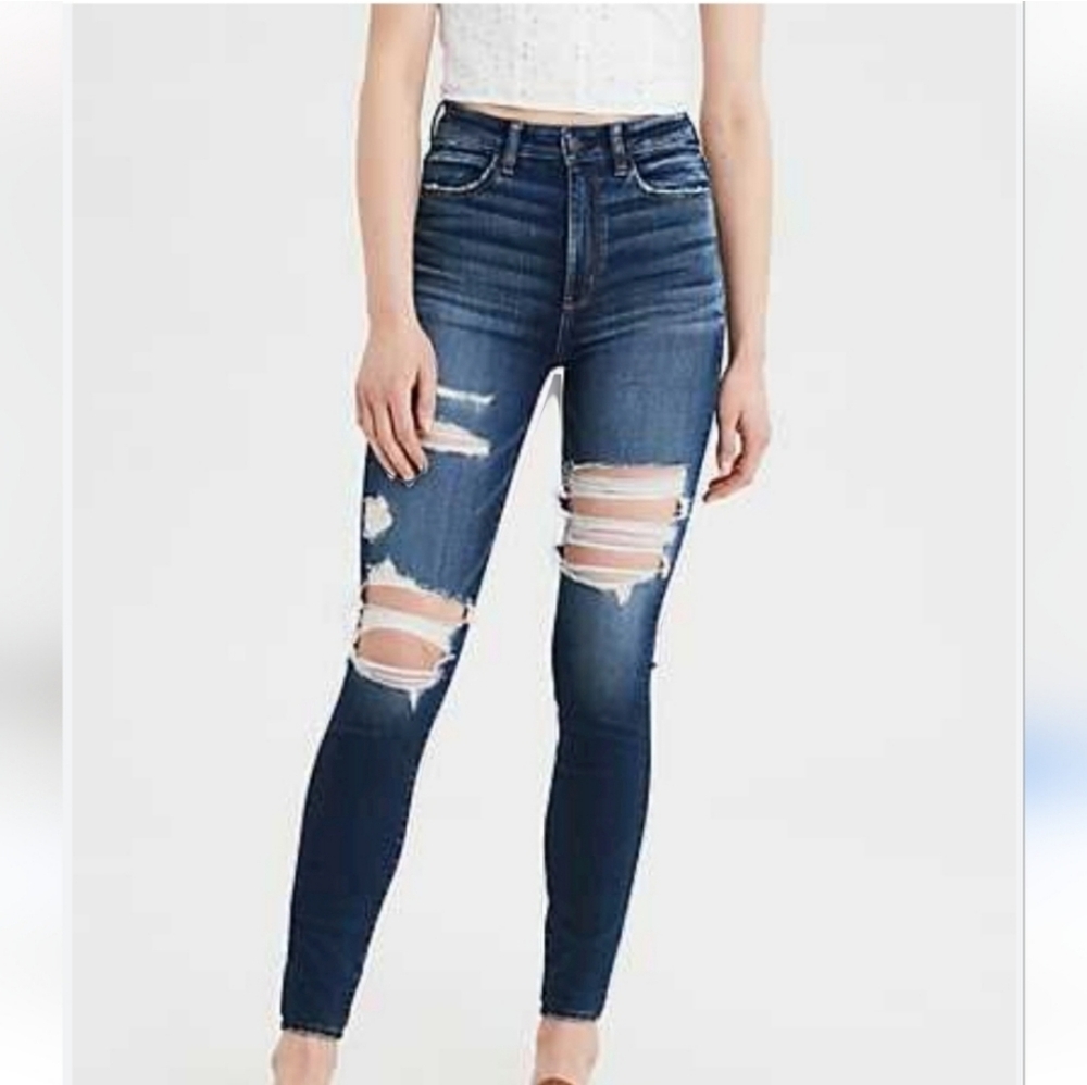 American Eagle Dark Wash Distressed Jeggings
